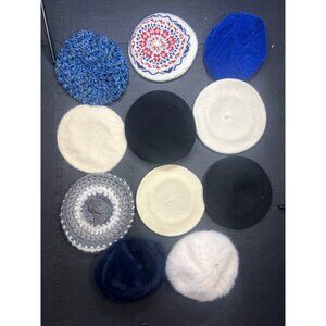 Vintage Beret Lot of 11 Pieces Wool, Angora, cotton, fur Solid Colors Classics